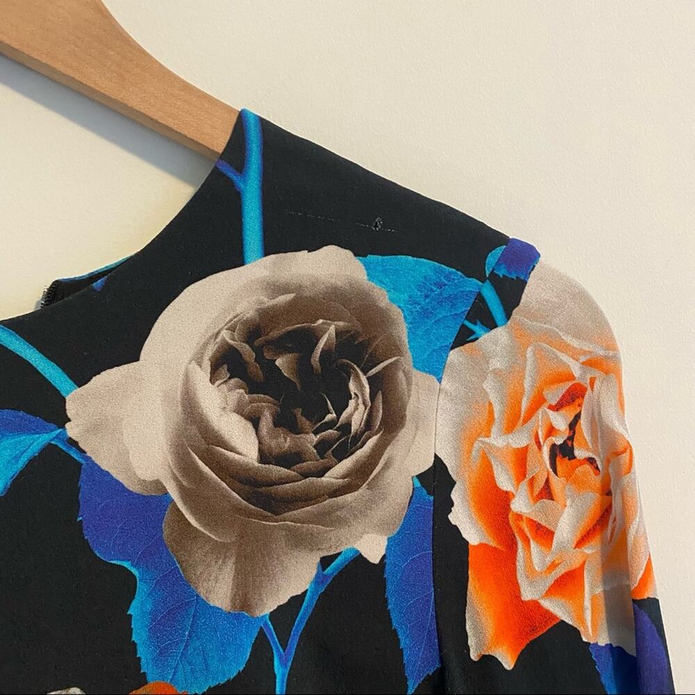 MSGM Milano Blue Red Black Rose Floral Long Sleeve Maxi Gown Dress XS - Picture 10 of 16